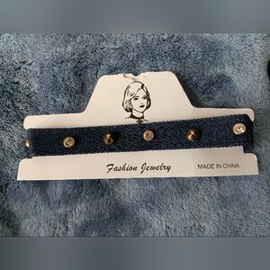 Fashion Jewelry Denim Choker with Gold and Silver Accents